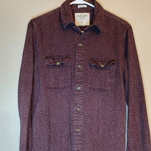 Abercrombie & Fitch Shirt Mens Medium Burgundy Muscle Fit Knit Button Up